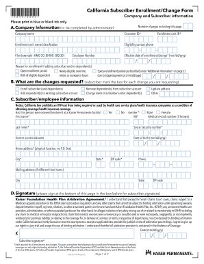 California Subscriber Enrollment Change Form Fill Out And