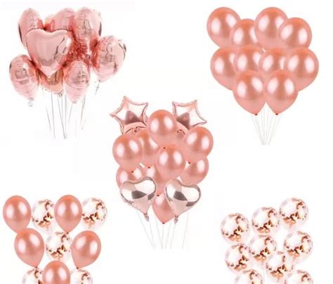 Balão Bexiga Metalizado Látex Rose Gold Kit Buque 9 Peças no Elo7