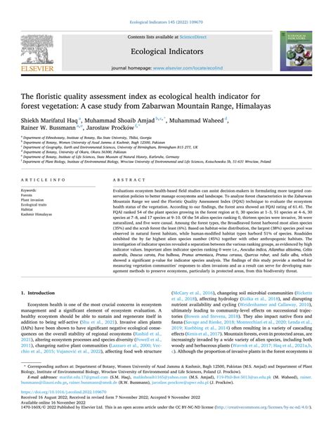 PDF The Floristic Quality Assessment Index As Ecological Health