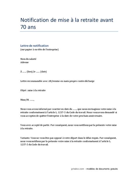 Notification De Mise La Retraite Entre Et Ans Doc Pdf Page