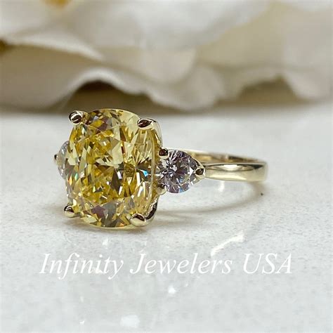 Canary Yellow Elongated Cushion Engagement Ring 14k Gold Etsy