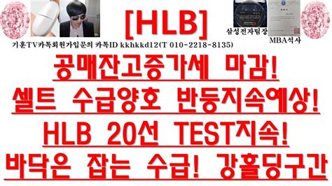 주식투자 Hlb공매잔고증가세 마감셀트 수급양호 반등지속예상hlb 20선 Test지속바닥은 잡는 수급 강홀딩구간