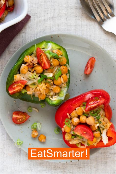 Ofengemüse Gefüllte Paprika mit Reis und Kichererbsen Dieses gesunde