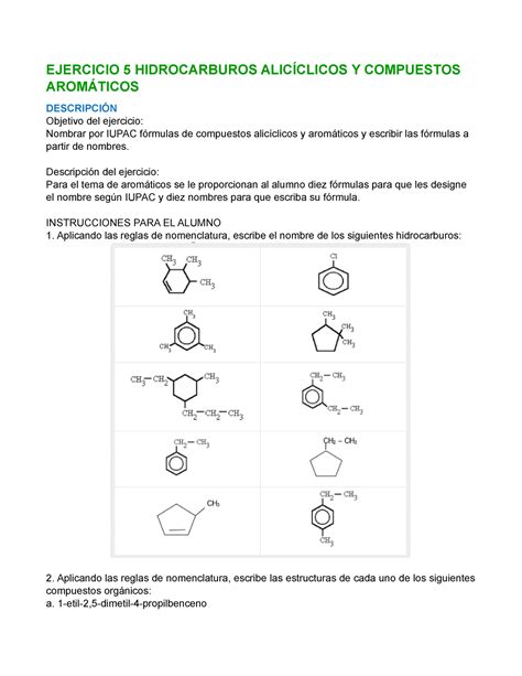 Ejercicio Hidrocarburos Alic Clicos Y Compuestos Arom Ticos