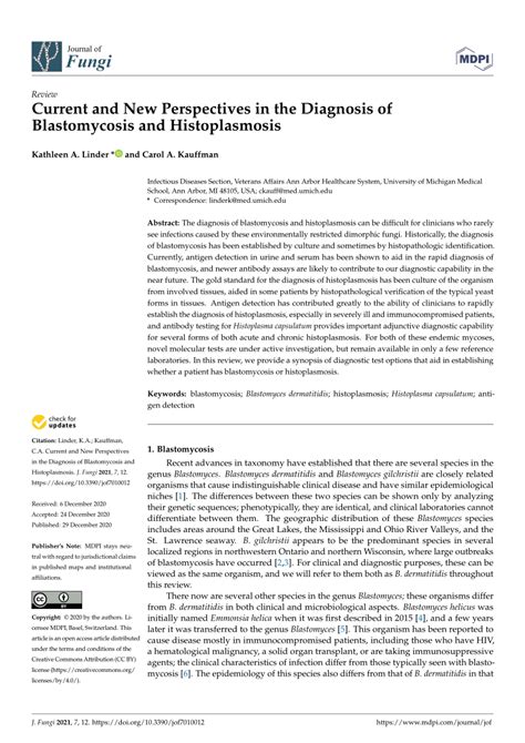 Pdf Current And New Perspectives In The Diagnosis Of Blastomycosis And Histoplasmosis