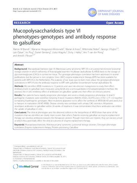 (PDF) Mucopolysaccharidosis type VI phenotypes-genotypes and antibody ...