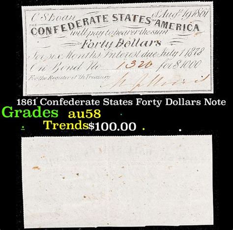 1861 Confederate States Forty Dollars Note Grades Choice Aubu Slider