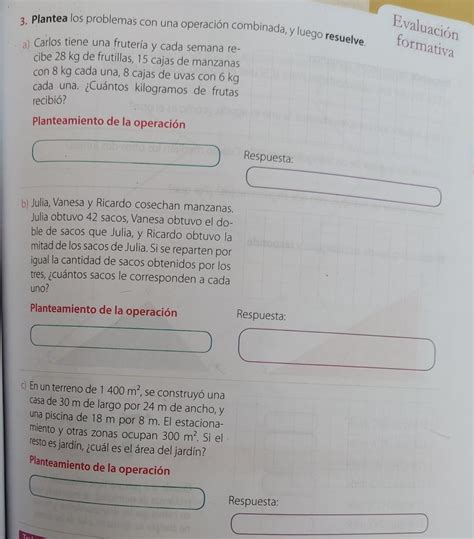 Evaluación formativa 3 Plantea los problemas con una operación