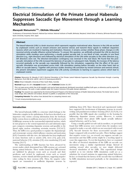 PDF Electrical Stimulation Of The Primate Lateral Habenula Suppresses