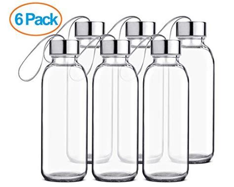 Chefs Star Glass Water Bottle 6 Pack 16oz Bottles For Beverage And Juice Stainless Steel Caps