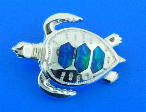 Sea Turtle Opal Pendant Slide Sterling Silver Island Sun Jewelry