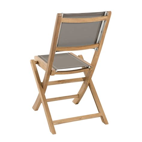 Lot de 2 Chaises de Jardin pliantes Teck Textilène taupe SUMMER ref