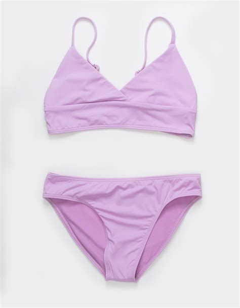 Full Tilt Longline Triangle Girls Bikini Set Violet Tillys