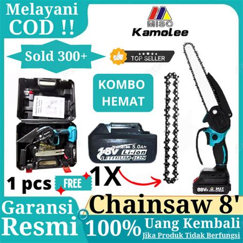 Promo Mesin Gergaji Listrik Kayu Mini Portable Cordless Chainsaw 24V