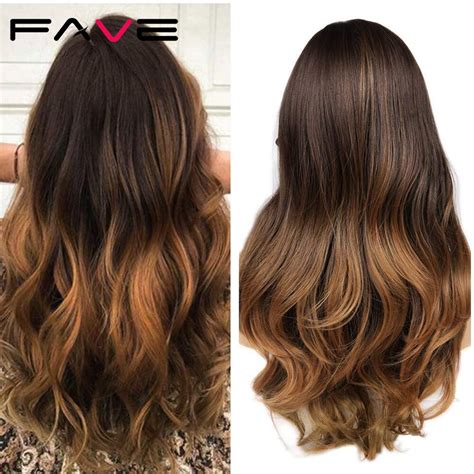 FAVE perruque synthétique ondulée longue brune ombrée Blonde rose