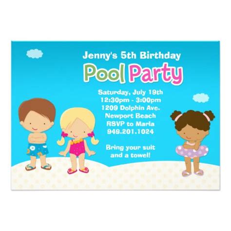 Kids Pool Party Birthday Invitation | Zazzle | Pool party birthday ...