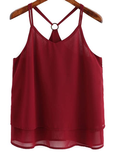 Spaghetti Strap Double Layered Chiffon Cami Top Chiffon Cami Tops