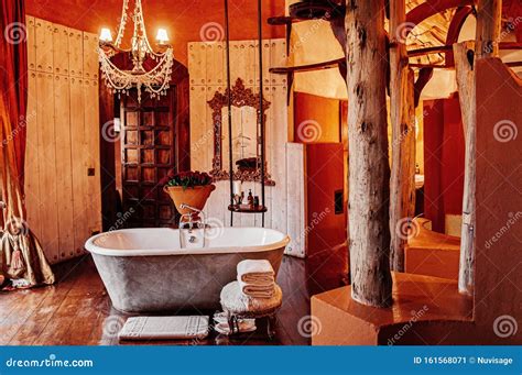 Luxury African Tribal Hut Bathroom Interior Decoration With Old Vintage