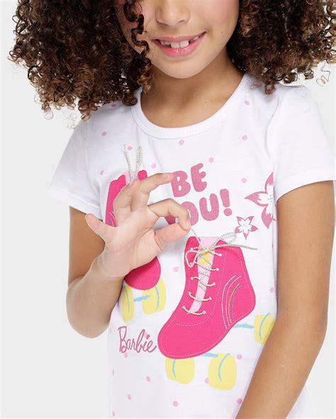 Riachuelo Camiseta Infantil Barbie Patins Branco Tam A