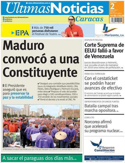 Ultimas Noticias Venezuela 2019 01 17 Portada De Últimas Noticias