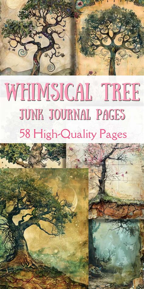 58 Magical Tree Junk Journal Pages Printable Pdf Artsydee Drawing Painting Craft