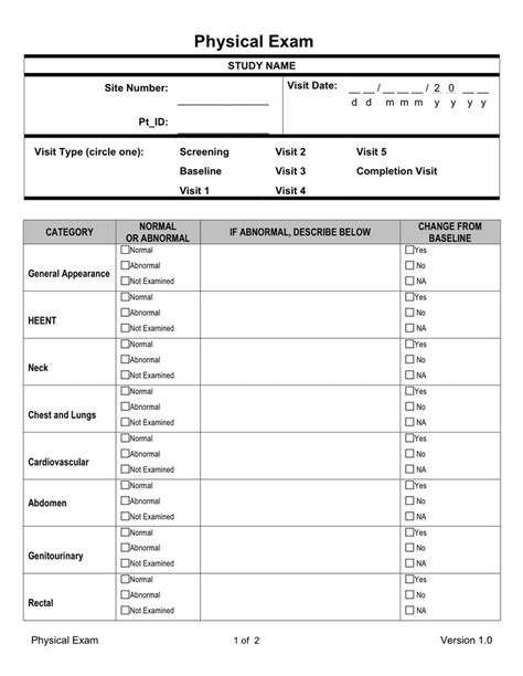 Physical Exam Template In Word And Pdf Formats