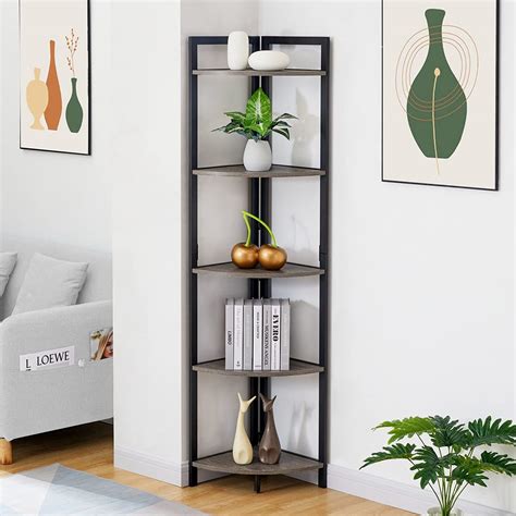 Buy Bon Augure Industrial Corner Shelf Stand Rustic 5 Tier Tall Corner