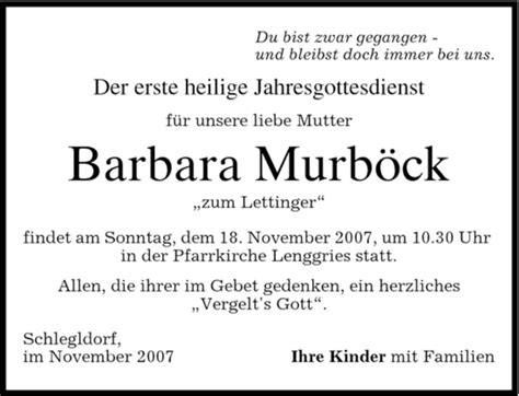 Traueranzeigen Von Barbara Murb Ck Trauer Merkur De