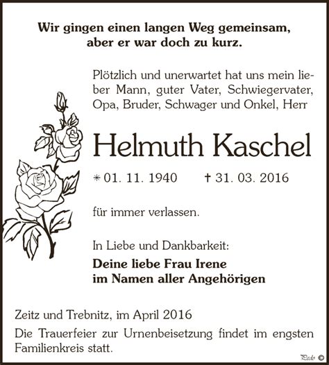 Traueranzeigen Von Helmuth Kaschel Abschied Nehmen De