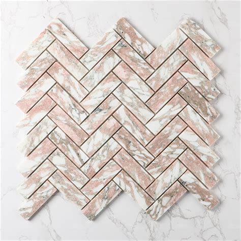 Herringbone Polished Natural Stone Marble Rose Norwegian Pink ZOJ5402