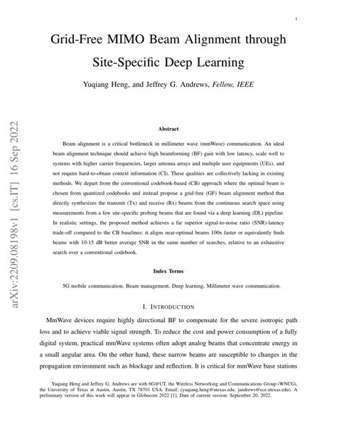 Pdf Grid Free Mimo Beam Alignment Through Site Specific Deep Learning