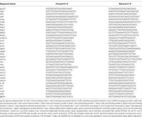 Table 1 From Endoplasmic Reticulum Stress Disturbs Lipid Homeostasis