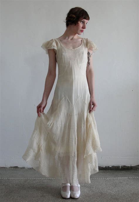 1920s Antique Silk Crepe Flapper Wedding Gown