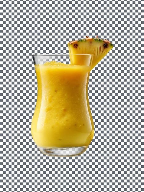 Batido de piña fresca y sabrosa con una rodaja aislada en un fondo