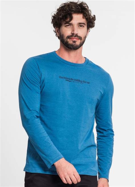 Camiseta Masculina Manga Longa Azul Diametro