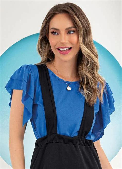 Blusa Azul Bic Em Malha Rosalie