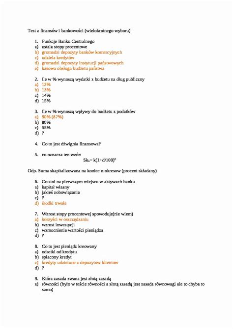 Test z finansów i bankowości Notatek pl