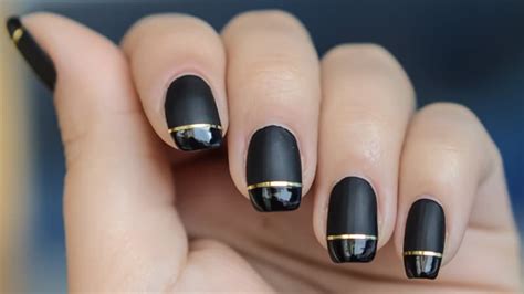 Black Matte Nails With Gold