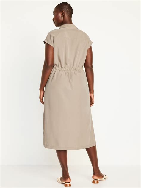 Waist Defined Utility Midi Shirt Dress Old Navy