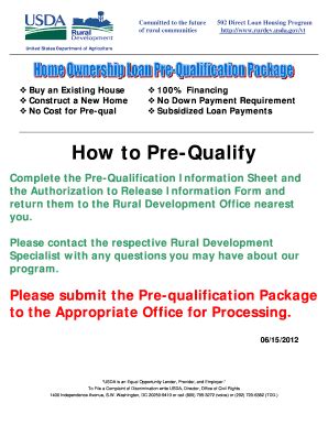 Usda 502 Prequalification Information Instructions Fill And Sign