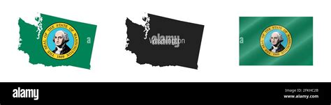 Washington Us State Map With Masked Flag Detailed Silhouette Waving Flag Illustration