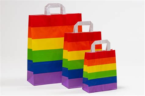 Bunte große Papiertragetaschen Regenbogen 32 x 10 x 40 cm 250 Stück