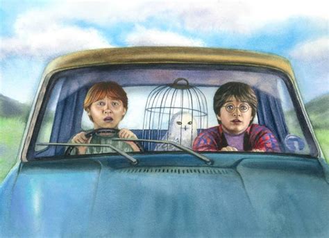 Harry and Ron in the Flying Ford Anglia Painting by Anastasia Bartashevich | Saatchi Art