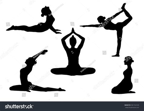 Set Yoga Poses Silhouettes Vector Illustration 库存矢量图免版税581724103