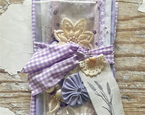 Fabric Ephemera Bundle Lavender Fields Purple Fabric Lace Notions