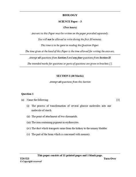 Icse Biology Question Paper For Class