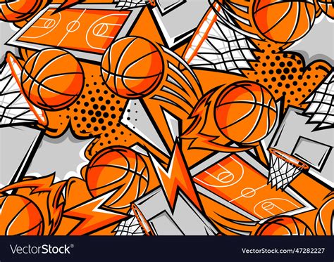 Pattern With Basketball Items Sport Club Vector Image