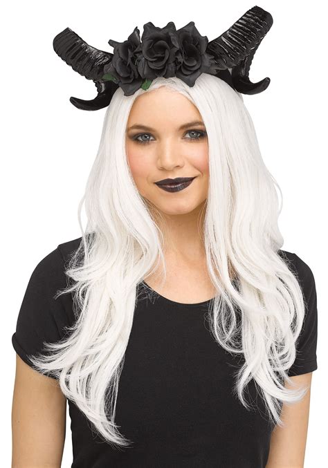 Adult Black Horns And Flowers Costume Headpiece Gothic Accessories