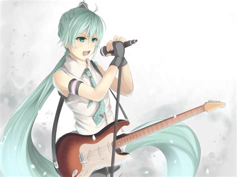 Aqua Hair Blue Eyes Gloves Guitar Hatsune Miku Instrument Jpeg