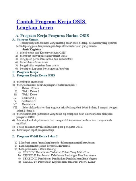 Contoh Program Kerja OSIS Lengkap | PDF